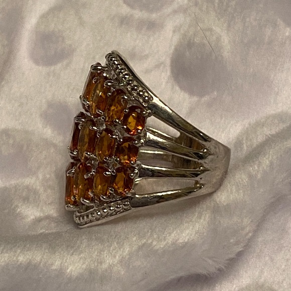 Honey Amber Cluster Victorian Style Sterling Silver Ring - Picture 3 of 8